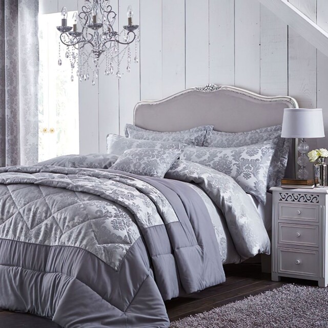 Catherine Lansfield Damask Jacquard Embellished Quilted Bedspread