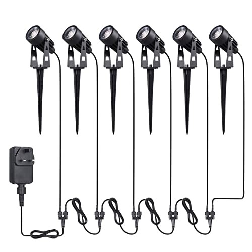 6 Pack 12v 6.56ft Garden Spike Lights Mains Powered Ip65 Waterproof