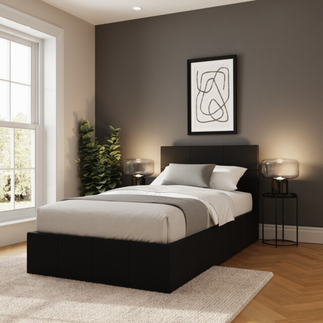Side Lift Ottoman Gas Lift Up Storage Bed 3ft 90cm Single Faux Leather