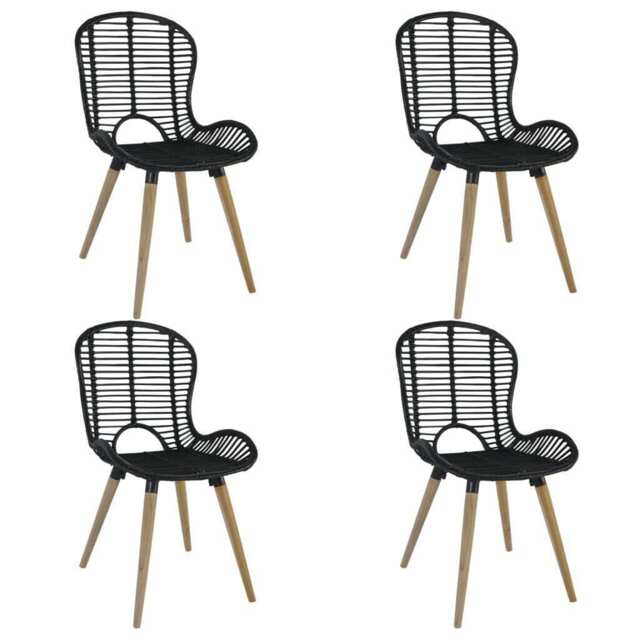 Dining Chairs 4 Pcs Black Natural Rattan Vidaxl