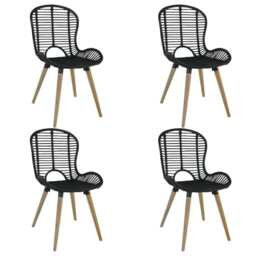 Dining Chairs 4 Pcs Black Natural Rattan Vidaxl