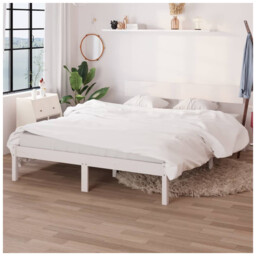 Bed Frame White 75x190cm Solid Pinewood Single Bedstead With Headboard