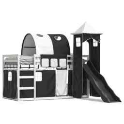 Bunk Bed With Slide And Curtains White And Black 90x200 Cm Vidaxl