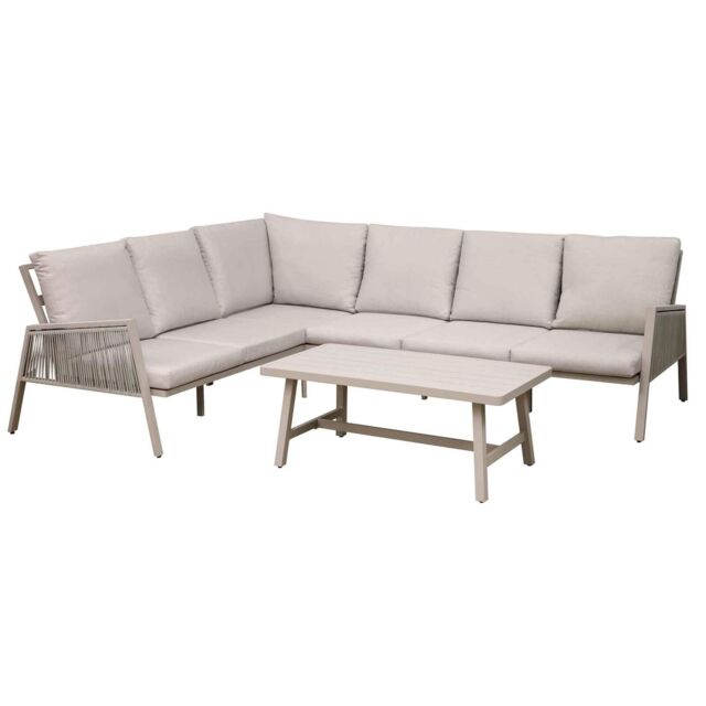 Garden Corner Sofa & Table 4 Piece Set, Aluminium, Fusion - Light Grey