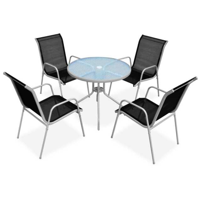 5 Piece Outdoor Dining Set Steel Black Vidaxl