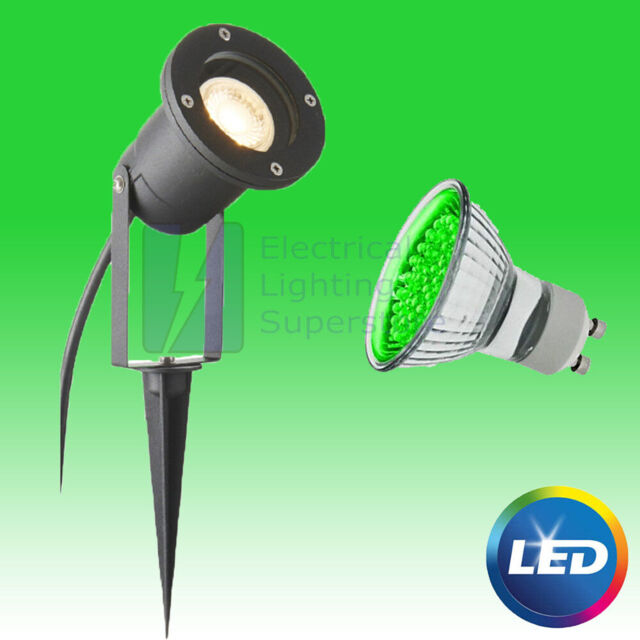 Green Led Gu10 Directional Black Garden Spike Light Outdoor Wall
