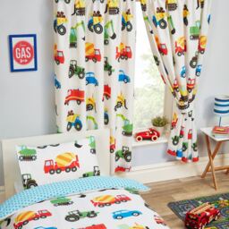 "Trucks & Transport Lined Curtains Childrens Bedroom 66"" X 72"" (168cm X"