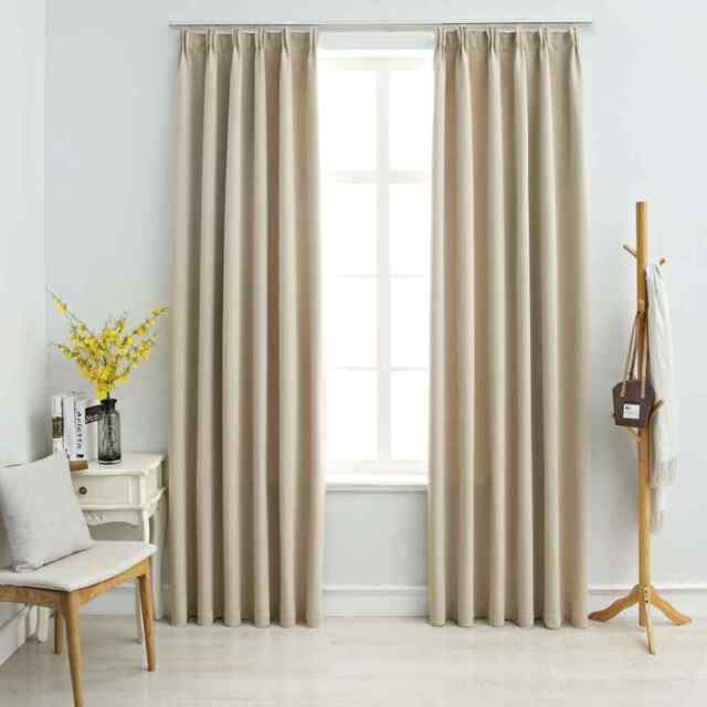 Blackout Curtains With Hooks 2 Pcs Beige 140x225 Cm Vidaxl