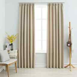 Blackout Curtains With Hooks 2 Pcs Beige 140x225 Cm Vidaxl