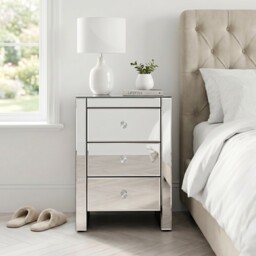Bedside Tables Pair Of Venetian Mirrored 3 Drawer - Lamp Bedroom