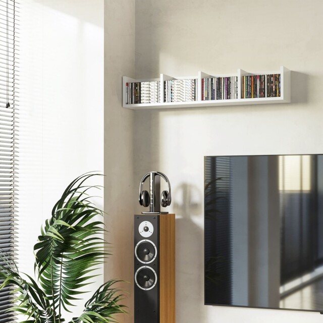 Modern Wall Mount Storage Shelf Cd Media Storage Rack Wooden Unit 4