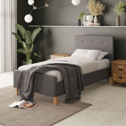 Ashbourne Bed Single 90cm 3ft Modern Bedroom Upholstered Grey Bed