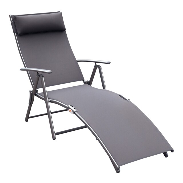 Outsunny Sun Lounger Recliner W/ Pillow Foldable 7 Levels Textilene