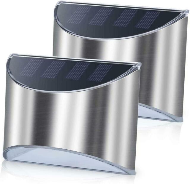 2 X Outdoor Stainless Steel Solar Powered Wall Lights Fence Post Step