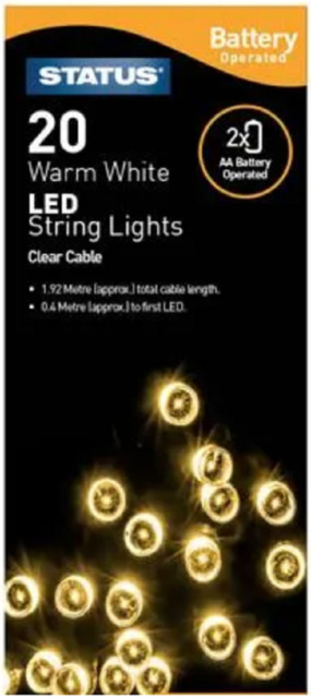 Status 20 Led Warm White Or White Christmas String Lights Battery