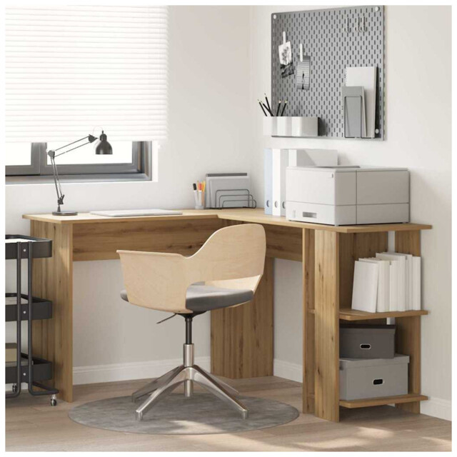 Corner Desk Artisan Oak 140x113.5x75cm Engineered Wood 2 Shelves