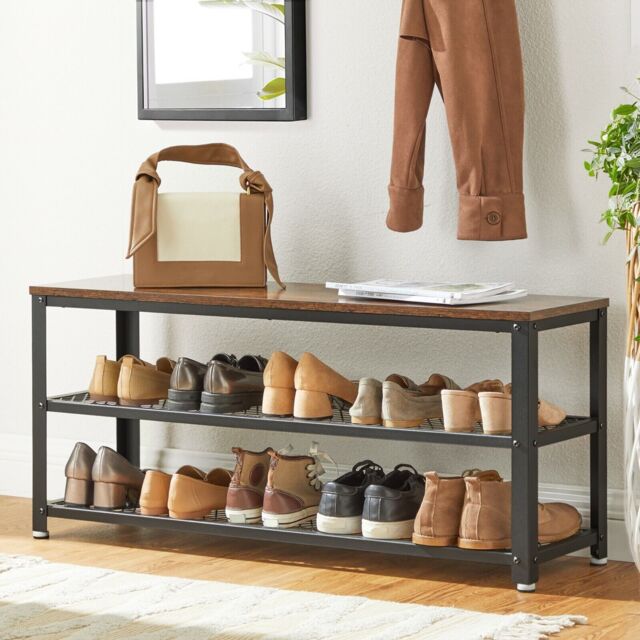 Shoe Bench Shoe Rack 2 Shelves Shoe Organiser Entryway Steel Structure