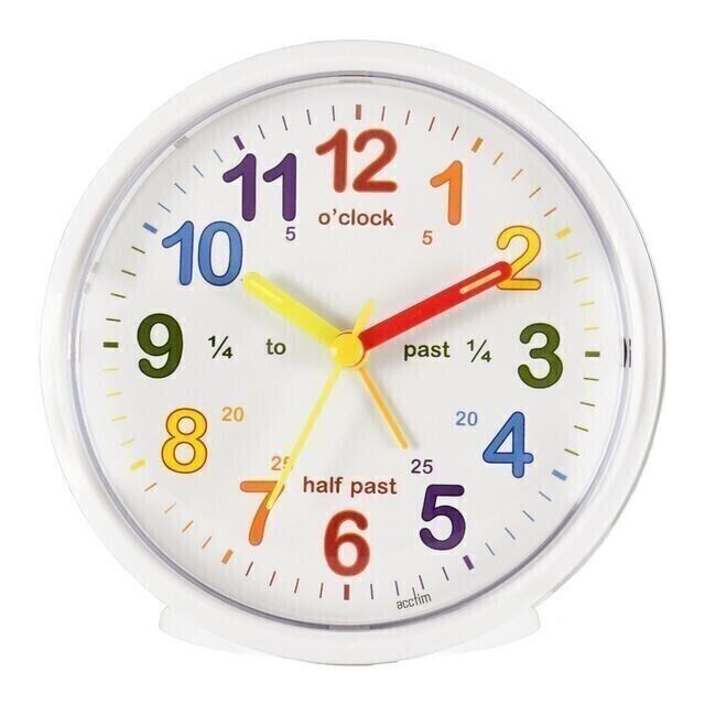 11cm Mia White Time Teaching Silent Analogue Alarm Clock By Acctim