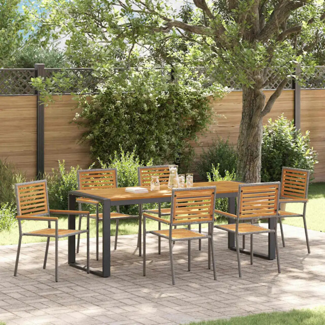 Garden Dining Set 7 Pcs Grey 200 X 80 X 75 Cm Poly Rattan Vidaxl
