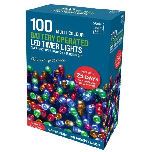 Festive Magic Led Battery Operated Timer Lights 100 Multicolour