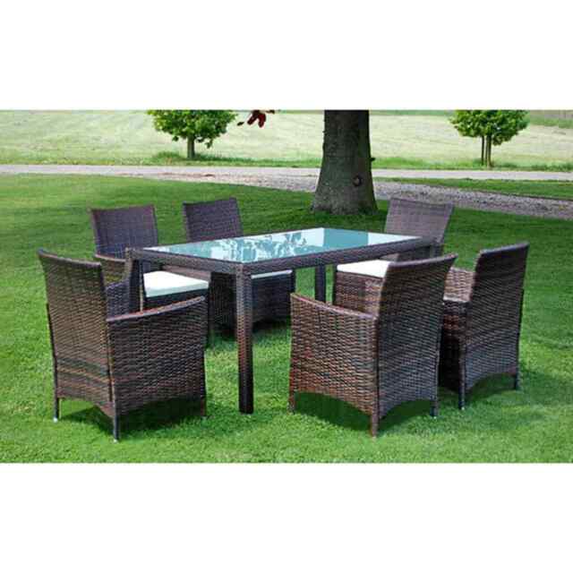 7 Piece Outdoor Dining Set With Cushions Poly Rattan Brown Vidaxl