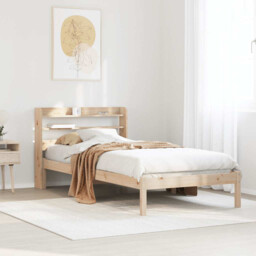 Bed Frame Solid Pinewood Natural 75x190cm Small Single With Shelved