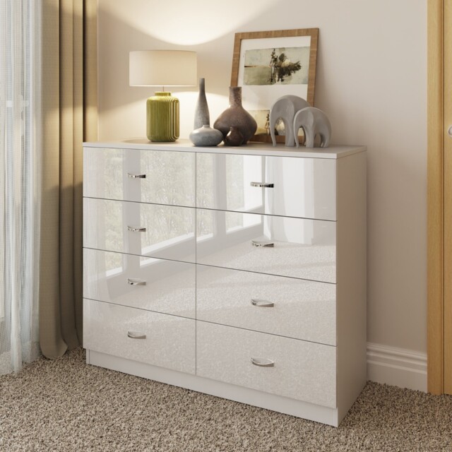 2/3/5/6/8 Drawer Chest Of Drawers/ Bedside Cabinet - Glossy White