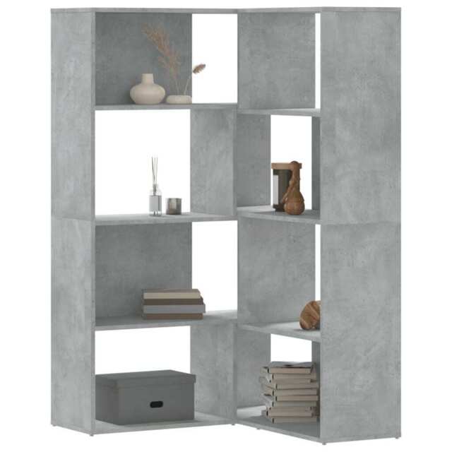 Corner Bookcase 4-tier Concrete Grey 85x85x140 Cm Engineered Wood