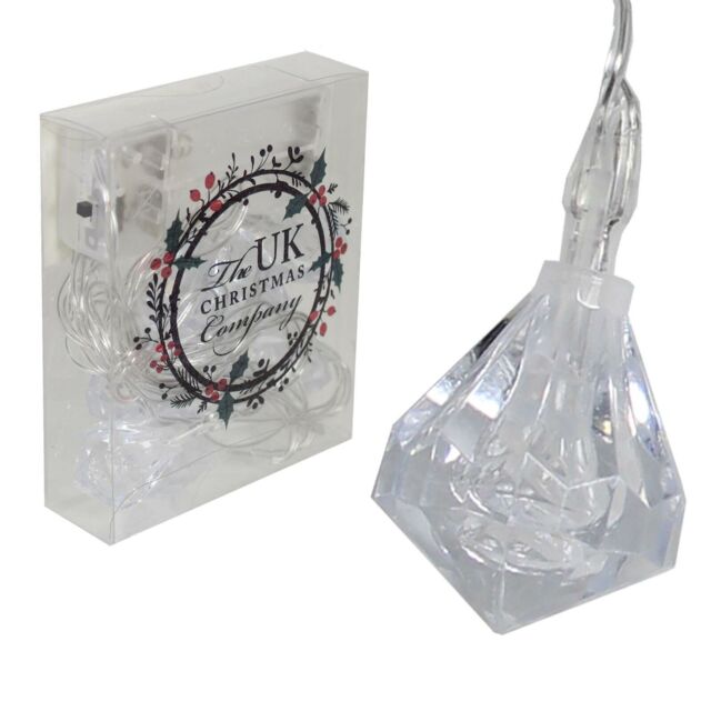 Novelty Battery Christmas Lights - 10 Acrylic Diamond Droplet Lights