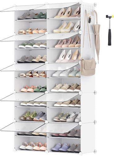 Songmics Interlocking Shoe Rack, Plastic Storage 10 Slots, White