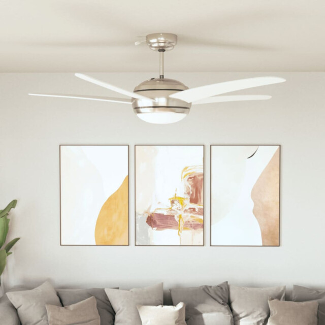 Ceiling Fan 82cm White With Light Brown Mdf Blades, Chrome Steel