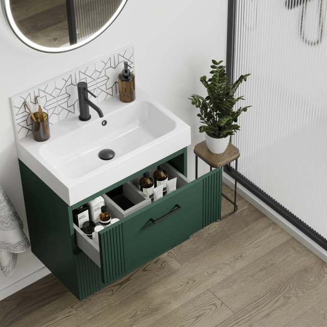 Hib Fabrica Bathroom Wall Vanity Unit In Carbon Grey + Basin 600mm