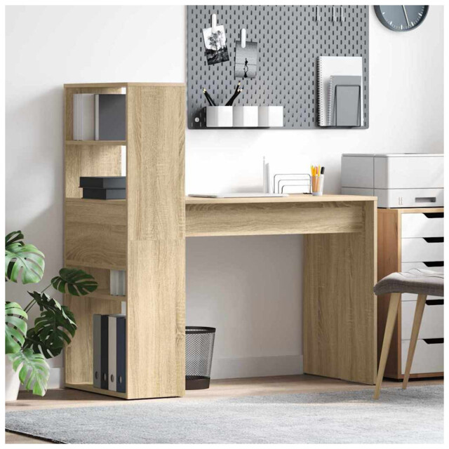 Study Desk Sonoma Oak 113x54x120cm Engineered Wood 2 Shelves Small