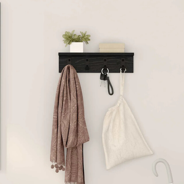 Wall-mounted Coat Rack With Shelf Black Oak 40 X 10.5 X 10.5 Cm Vidaxl
