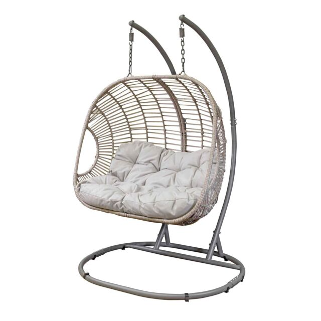Garden Egg Chair Double Pod & Cushions, Hanging Swing, Steel Frame -