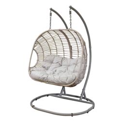Garden Egg Chair Double Pod & Cushions, Hanging Swing, Steel Frame -
