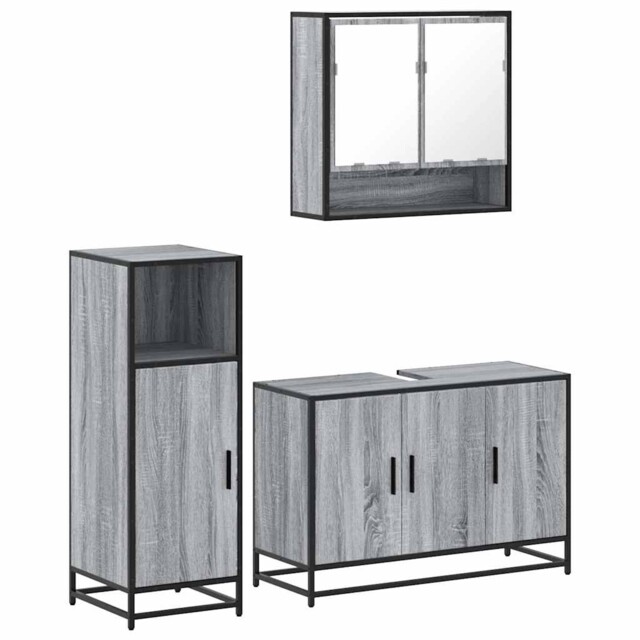 Bathroom Furniture Set 3 Piece Cupboard Sink Cabinet Engineered Wood