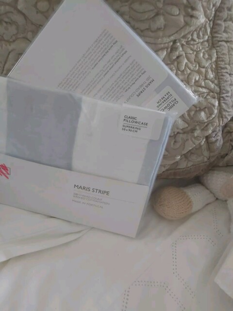 "The White Company ""maris Stripe"" Kingsize Pillowcases Blue White Rrp"