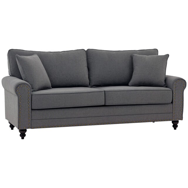 Homcom Fabric Sofa 3 Seater Sofa For Living Room W/ Throw Pillow Grey