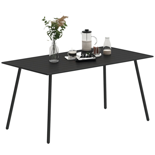 Outsunny Garden Table For 6 Person With Slat Top, Steel Frame, Black