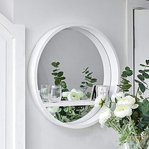 White Round Mirrorred Shelf Porthole Make Up Hallway Bathroom Bedroom
