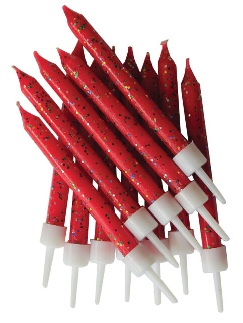 Red Cake Candles 12pk Glitter 7.5cm Happy Birthday Party Decoration