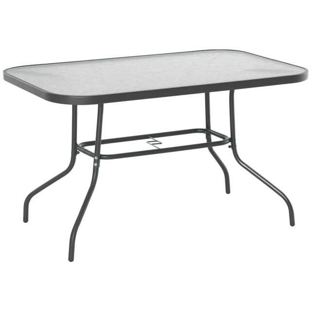 Outsunny Metal Garden Dining Table Outdoor Patio W/ Glass, Umbrella