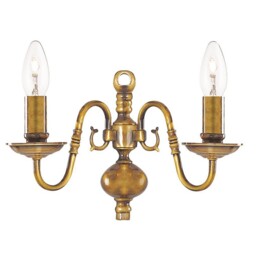 Wall Light Antique Brass Flemish 2 Arm Candle Style Wall Lamp E14