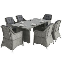 Outsunny 6 Seater Rattan Dining Set With Glass Top Table And Cushions,