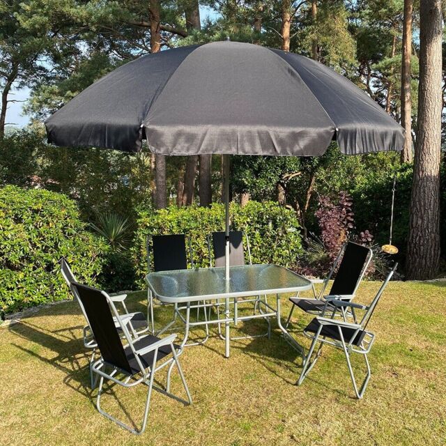 Garden Furniture Set Patio 6 Seater Glass Top 8 Piece Metal Rectangle