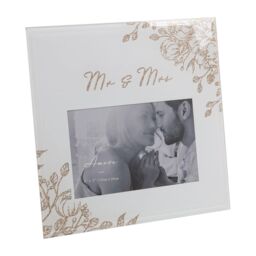 Wedding Grey Glass 6'x4' Photo Frame With Glitter / Wording - Mr And