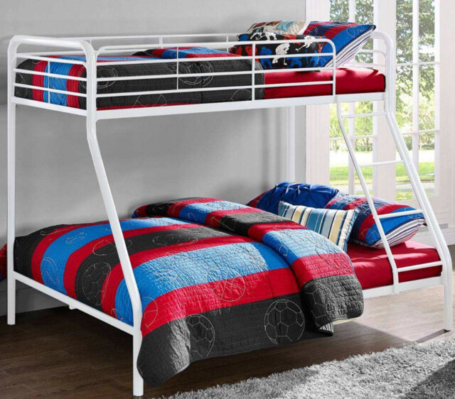 Single Over Double Bunk Bed In White Metal By Dorel
