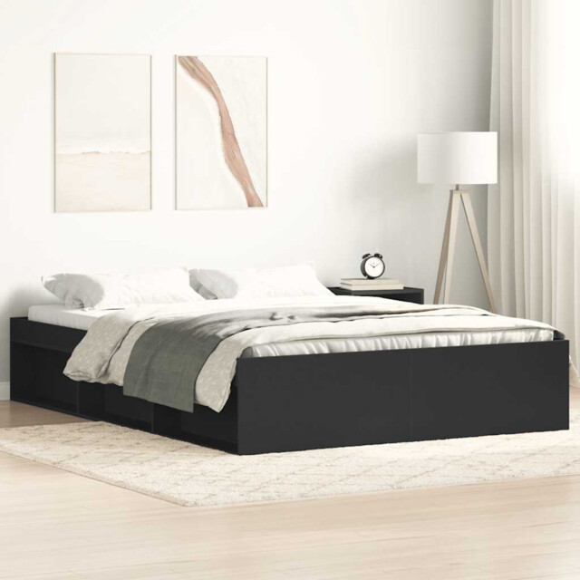 Bed Frame Black 120x200 Cm Engineered Wood And Pine Storage 6 Open