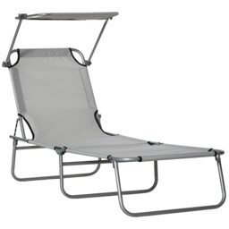 Folding Sun Lounger Chair W/ Sunshade Garden Recliner Hammock Grey